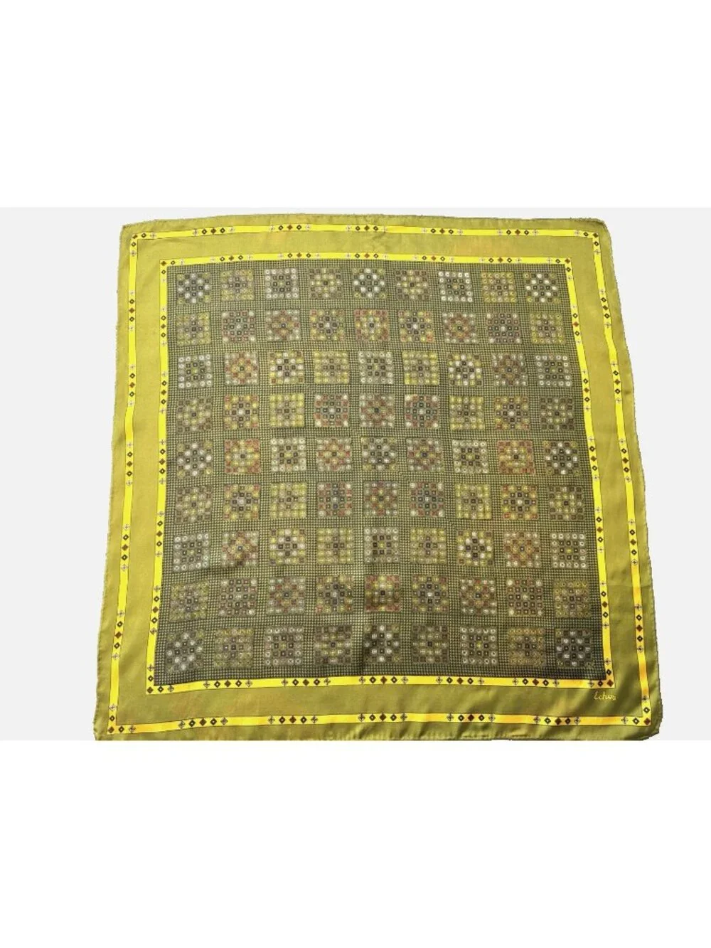 Vintage ECHO Silk Blend Scarf,  Modernist Geometrics Hand Rolled Edges 26x26